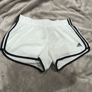 ADIDAS White and black Striped Lined Active Running Shorts L3 Women's Medium